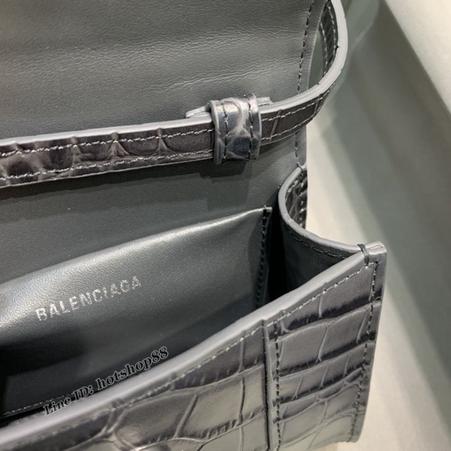 Balenciaga專櫃爆款迷你鱷魚碳黑色手提女包 巴黎世家mini Hourglass沙漏包 fyj1930